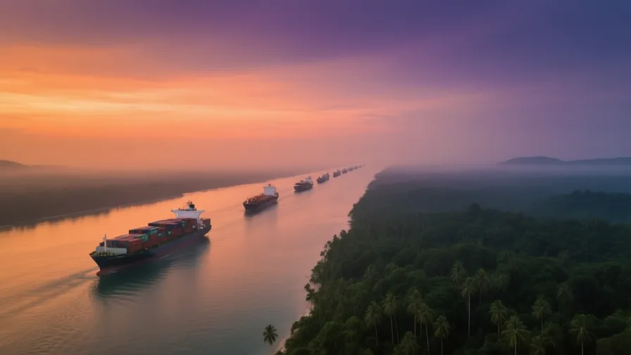 AI-generated landscape illustration of Strait of Malacca