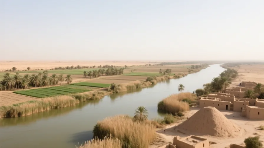 AI-generated landscape illustration of Mesopotamia