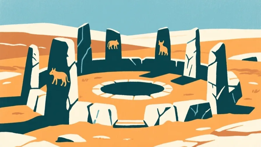 Stylised AI-generated illustration of Göbekli Tepe; not a photograph of the site