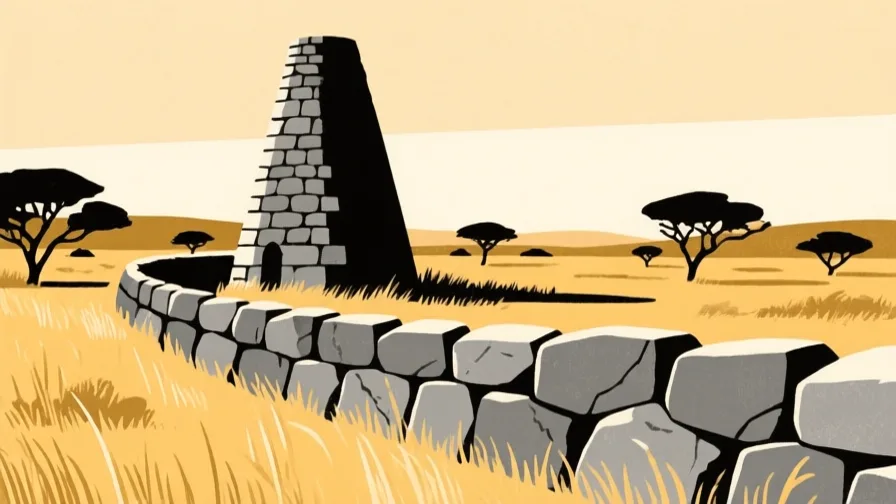 Stylised AI-generated illustration of Great Zimbabwe; not a photograph of the site