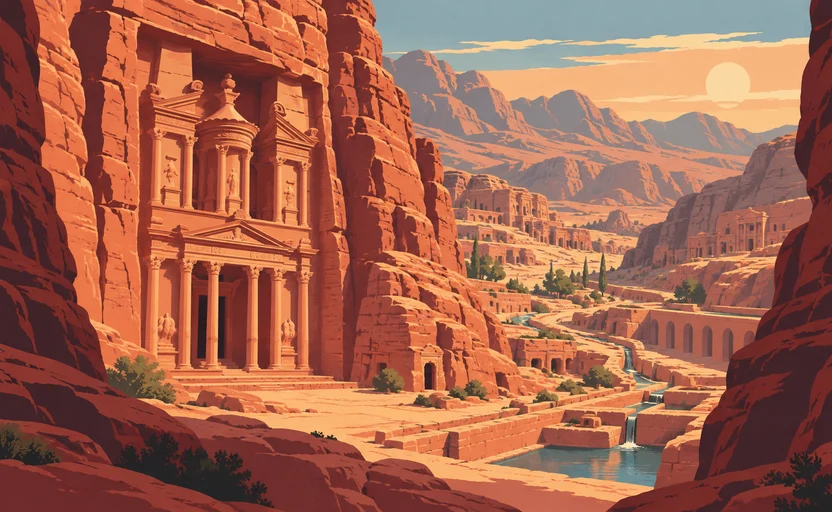 Stylised AI-generated illustration of Petra; not a photograph of the site