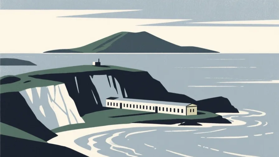Stylised AI-generated illustration of Robben Island; not a photograph of the site