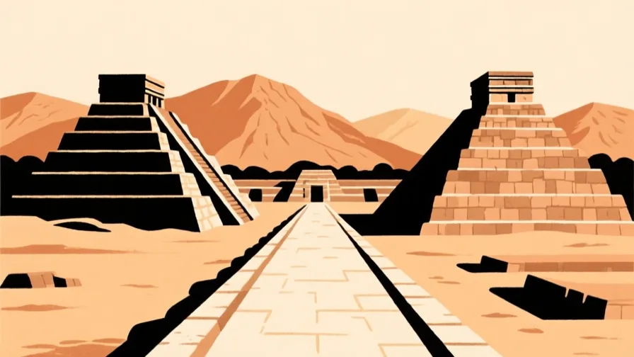 Stylised AI-generated illustration of Teotihuacan; not a photograph of the site
