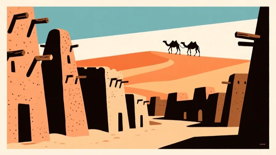 Stylised AI-generated illustration of Timbuktu; not a photograph of the site