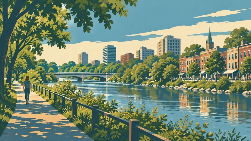 AI-generated artistic impression of London ON, Canada skyline; buildings and distances may be simplified